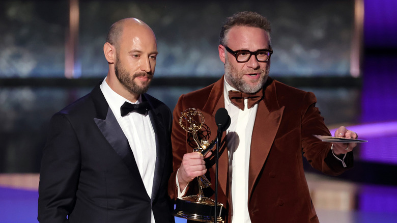 Seth Rogen and Evan Goldberg accept their Emmy for "The Studio" in 2025