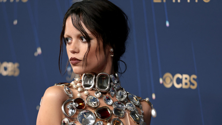 Jenna Ortega on the red carpet at the Emmys in 2025