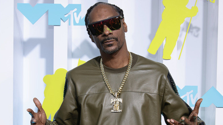 Snoop Dogg posing on the red carpet at the 2022 MTV Video Music Awards