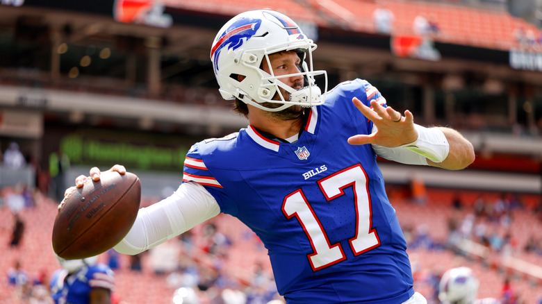 Josh Allen warms up before a game