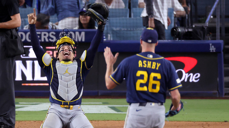 The Milwaukee Brewers celebrate eliminating the Dodgers in the NLCS