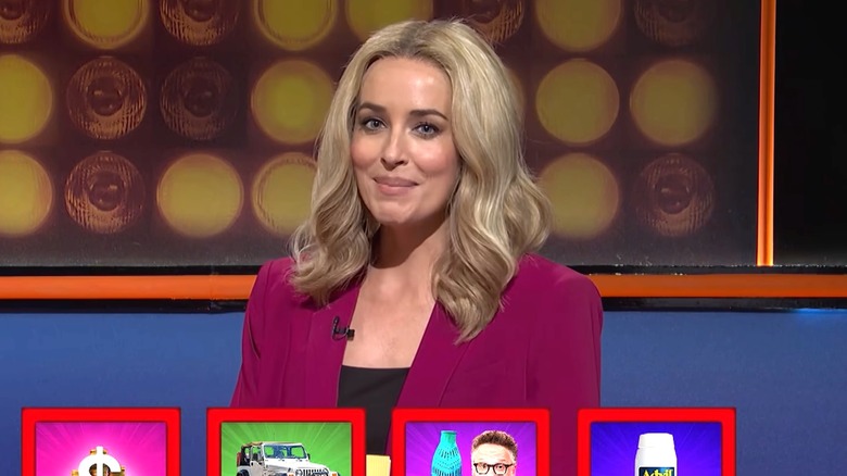 Dakota Johnson playing a gameshow host on "Saturday Night Live."