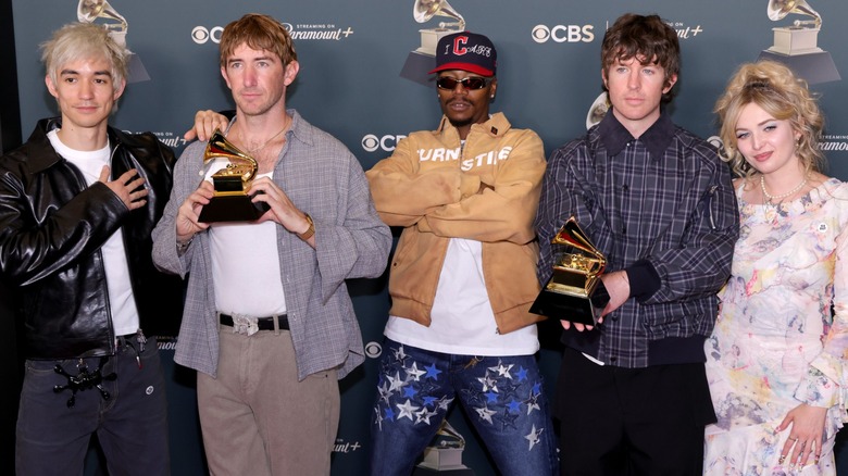 Turnstile band members Pat McCrory, Meg Mills, Franz Lyons, Brendan Yates, and Daniel Fang at the Grammys in 2026