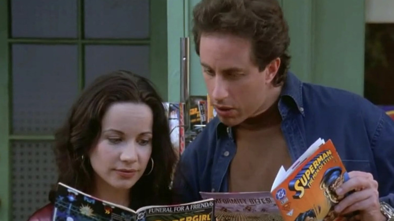 Jeannie Steinman ve Jerry Seinfeld birlikte çizgi romanlara bakıyorlar