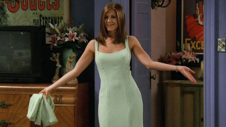 Jennifer Aniston's Rachel Green shows off a new dress on Friends.