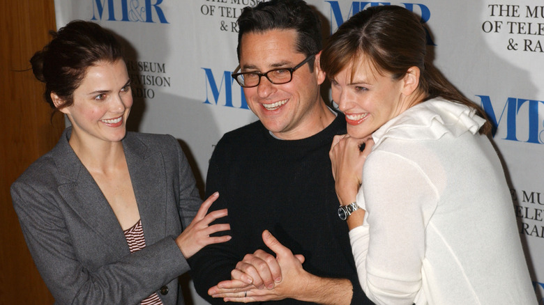Keri Russell and Jennifer Garner with J. J. Abrams