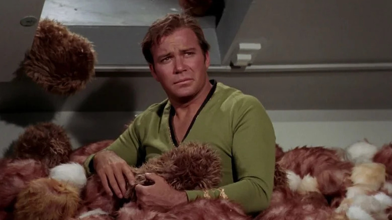 William Shatner's Captain Kirk half-buried in Tribbles on Star Trek