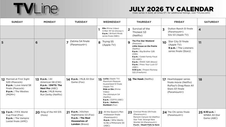 July 2026 TV Calendar