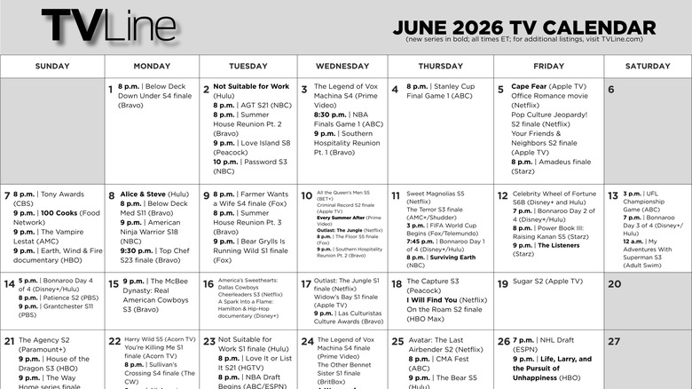 June 2026 TV Calendar, Schedule