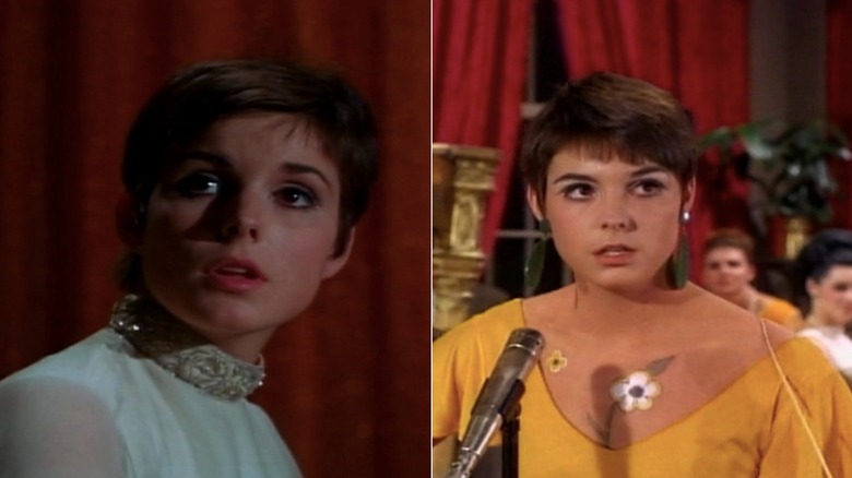 Split image of Susan Saint James with short dark hair in two different episodes of Ironside