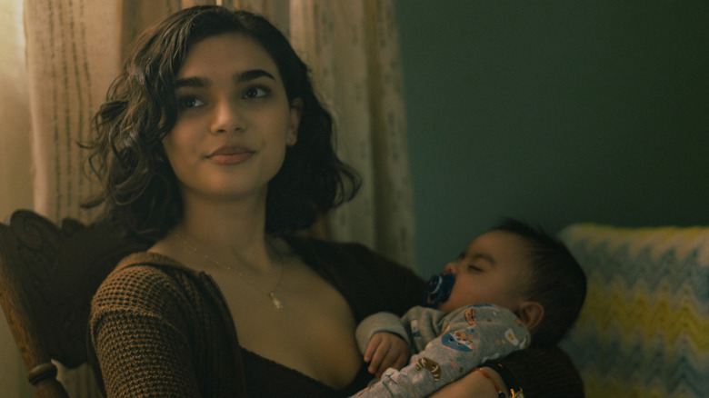 Paulina Chavez as Ariana with baby Miguel in Landman