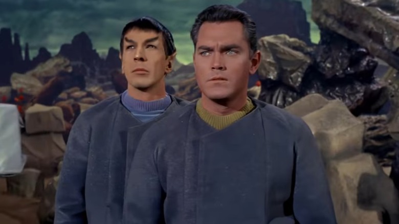 Spock and Pike looking pensive in "The Cage"