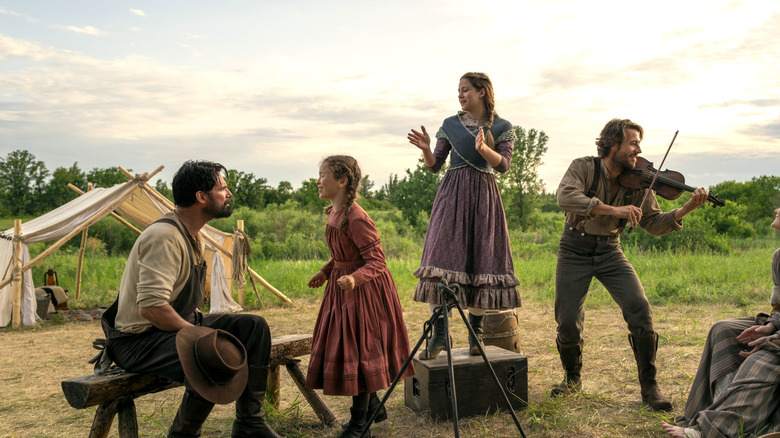 John, Laura, Mary, Charles and Caroline in Little House on the Prairie