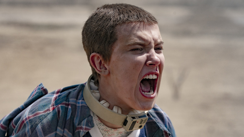 Eleven (Millie Bobby Brown) screaming on Stranger Things