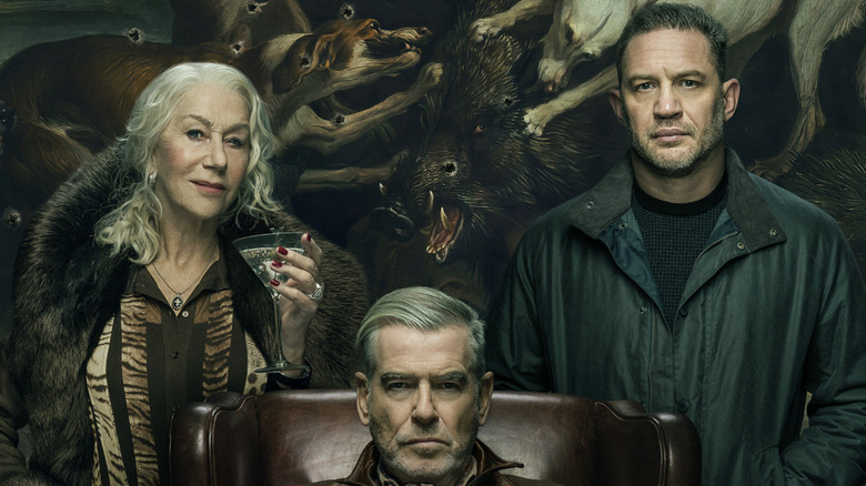 Helen Mirren as Maeve Harrigan, Pierce Brosnan as Conrad Harrigan, and Tom Hardy as Harry Da Souza