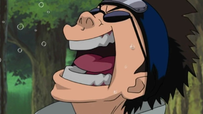 Shino laughing with his mouth wide open