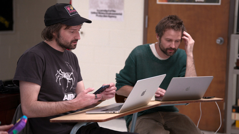 Matt and Ross Duffer on their laptops in Netflix's Stranger Things documentary