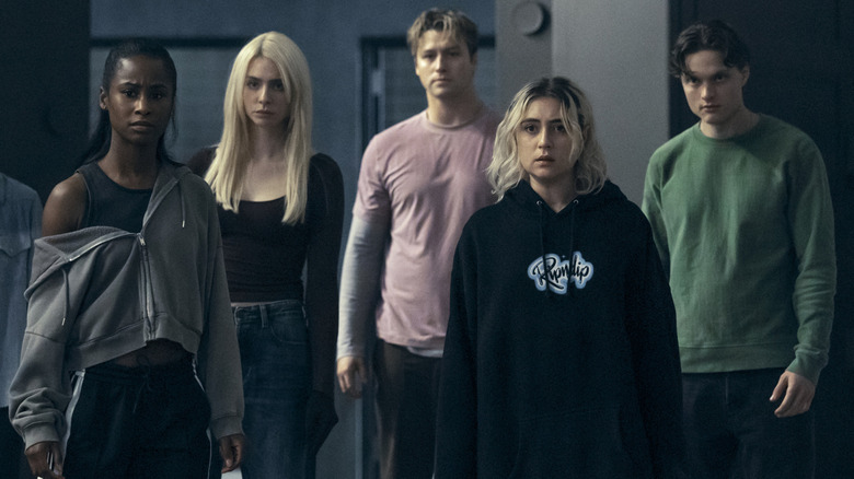 Annabeth Moreau, Cate Dunlap, Greg, Emma Meyer, and Jordan Li standing side by side in Gen V