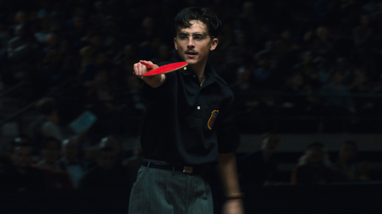 Marty Mauser playing table tennis in Marty Supreme