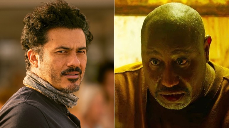 Split image of Rigo Sanchez as Lightner and Terence Rosemore as Captain Terrance in "Outer Banks"