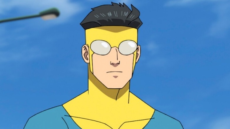 Mark Grayson, aka Invincible, in his yellow and blue superhero costume