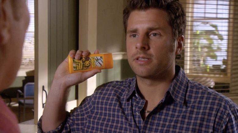 A tube of piña colada sunscreen from "Psych" Season 4, Episode 14, which counts as a pineapple Easter egg.