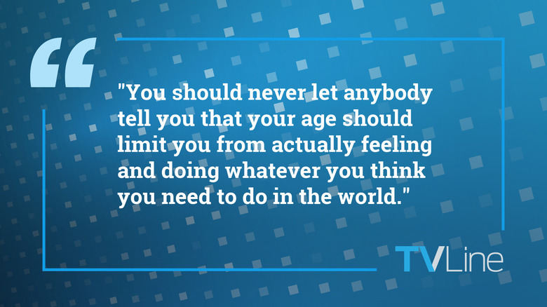 A quote from Zendaya's acceptance speech at the 2018 Kids' Choice Awards that says: "You should never let anybody tell you that your age should limit you from actually feeling and doing whatever you think you need to do in the world."