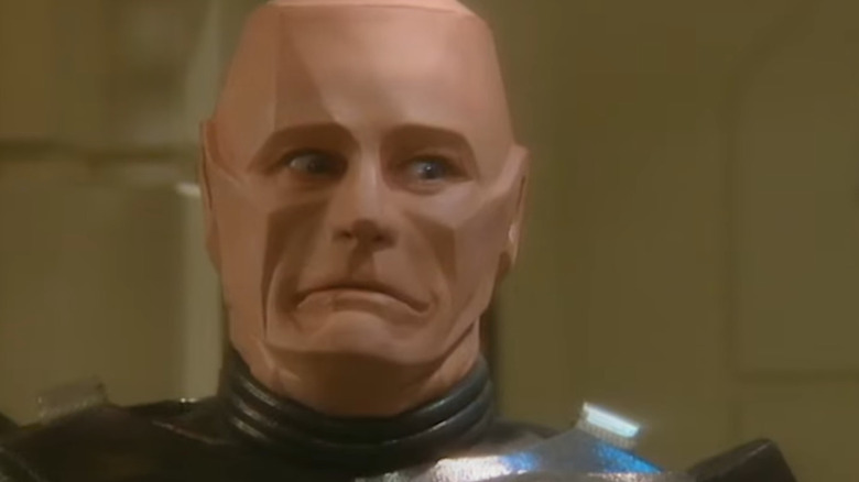 Kryten frowning comically on Red Dwarf