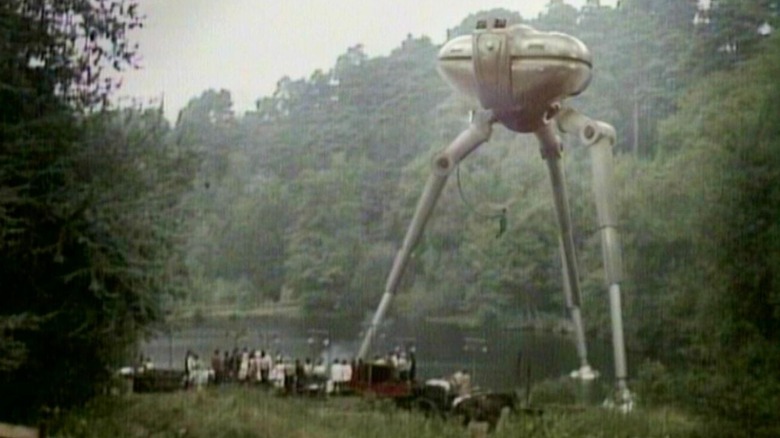 A Tripod looms over human slaves in BBC's The Tripods