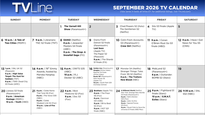 TVLine September 2026 TV Calendar