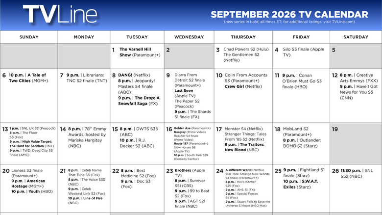 TVLine September 2026 TV Calendar