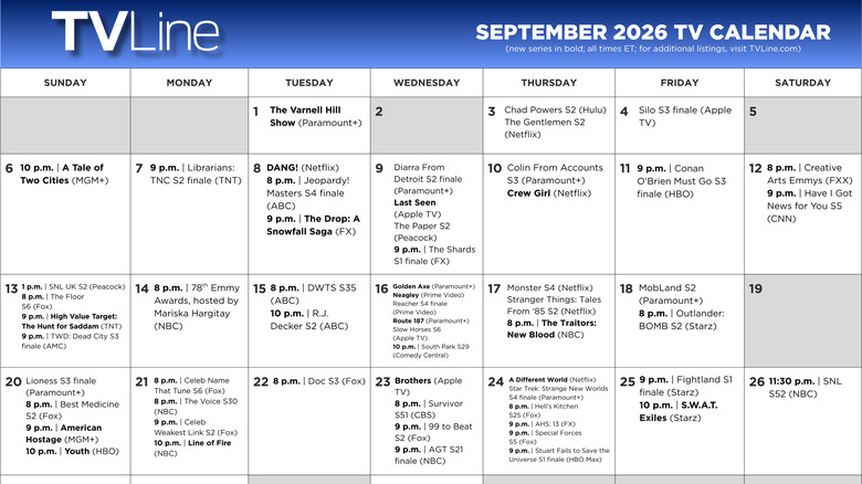 TVLine September 2026 TV Calendar