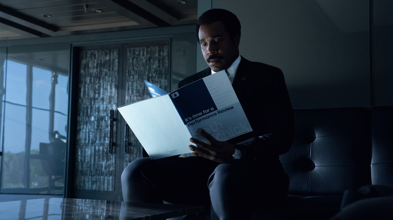 Seth Milchick reading his performance review on Severance