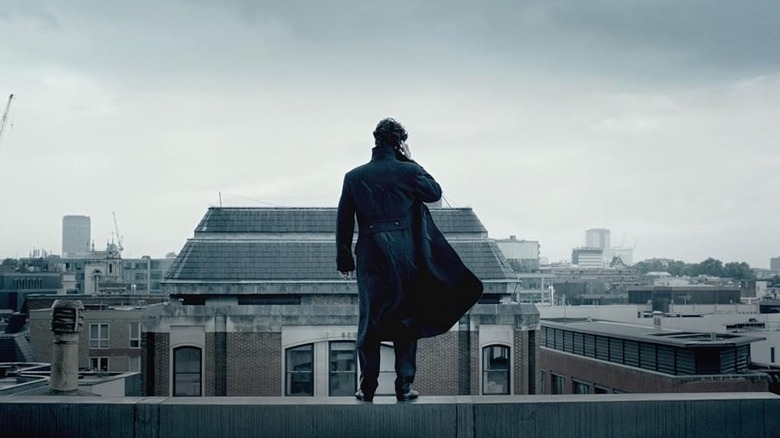 Sherlock Holmes contemplates his life standing on the edge on Sherlock (2010-2017)