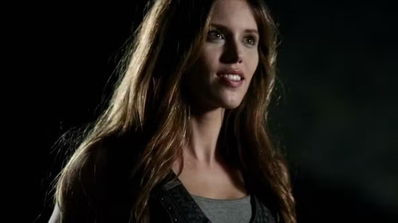Vicki (Kayla Ewell) smiling on The Vampire Diaries