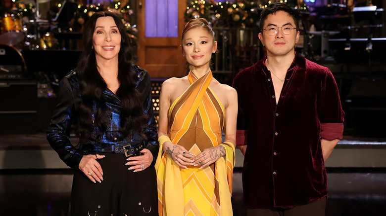 Bowen Yang on SNL with host Ariana Grande and musical guest Cher