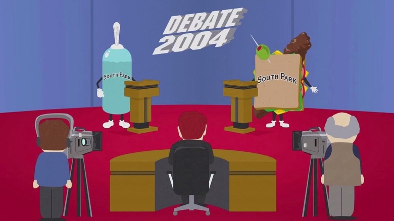 A feminine hygiene product and an excrement sandwich competing in a mascot election