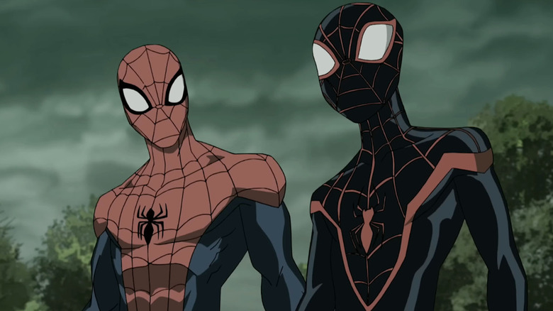 Peter Parker and Miles Morales stand side-by-side in "Ultimate Spider-Man."