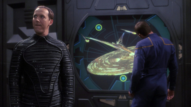 Matt Winston as Daniels and Scott Bakula as Archer, aboard the future Enterprise-J in Star Trek: Enterprise