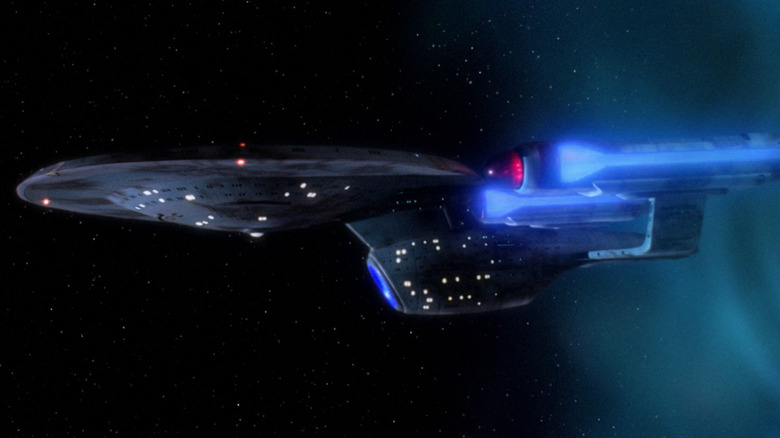 The Enterprise-C emerges from a time hole in Star Trek: The Next Generation
