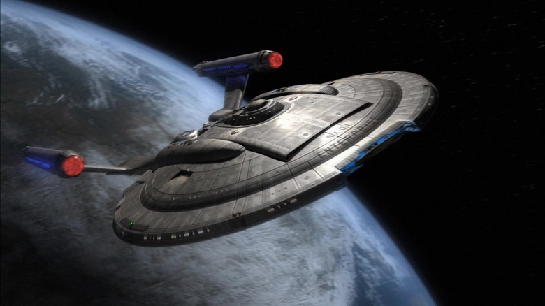 The Enterprise NX-01 takes flight in the opening credits of Star Trek: Enterprise