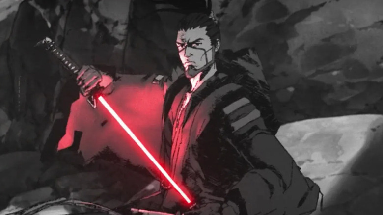The Ronin sheaths his red lightsaber on Star Wars: Visions.