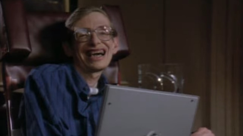 Stephen Hawking smiling in his Star Trek: The Next Generation scene