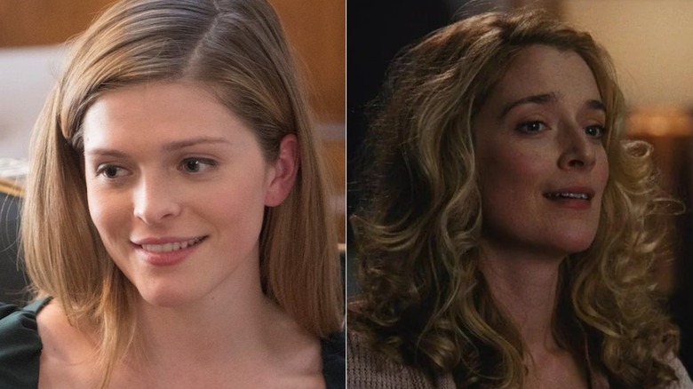 Images of Molly Griggs and Caitlin FitzGerald as Grace and Tabitha on Succession, edited together side by side