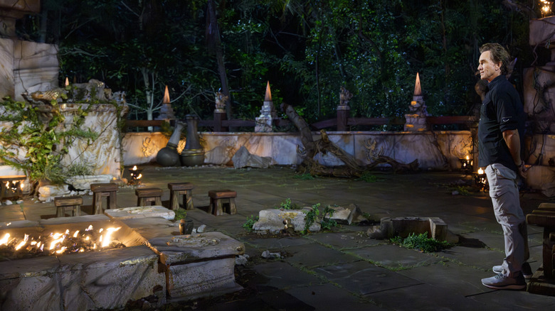 Jeff Probst waits for the castaways to come to set in Survivor 50, Episode 6