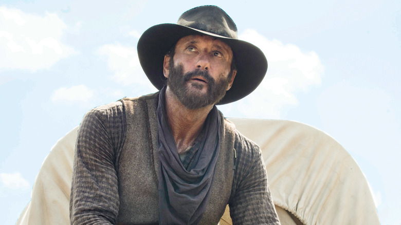 Tim McGraw as James Dutton sits on a wagon on 1883