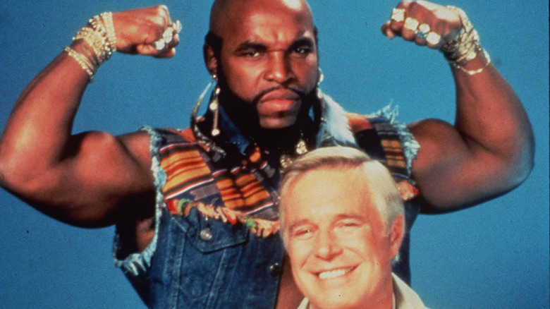 Mr. T as B.A. Baracus and George Peppard as Hannibal Smith in a publicity shot for The A-Team