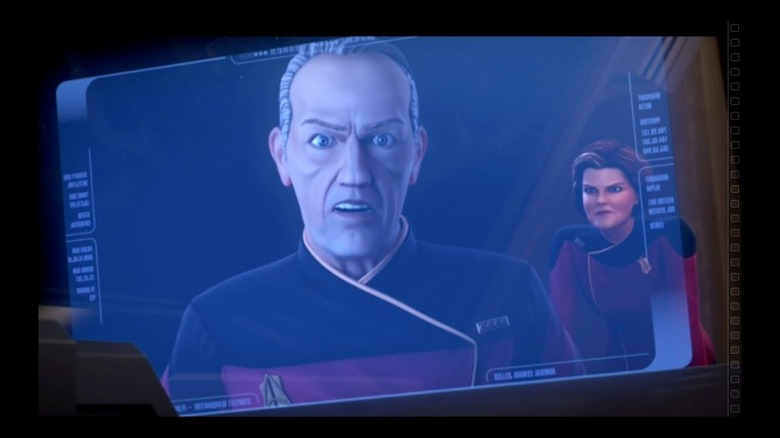 Edwrad Jellico gives Janeway some grief on Star Trek: Prodigy