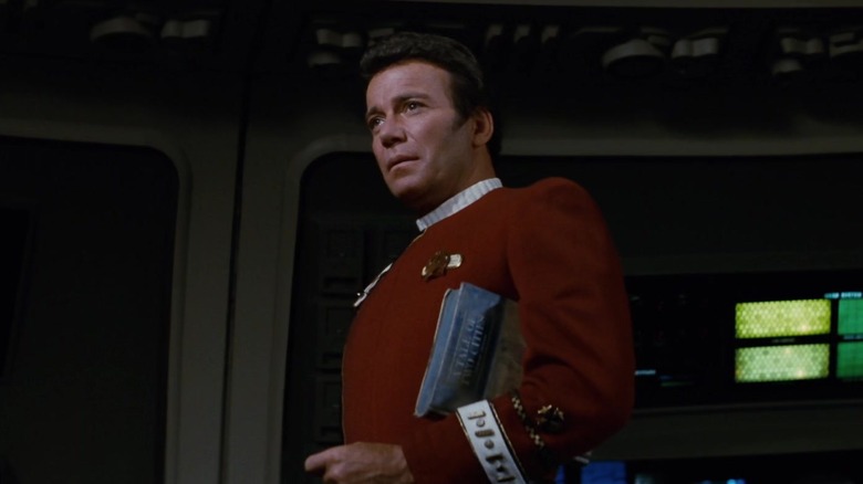 William Shatner as Kirk assesses the Kobayashi Maru test in Star Trek II: the Wrath of Khan