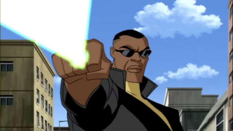 An out-of-uniform John Stewart activates his ring on Justice League.